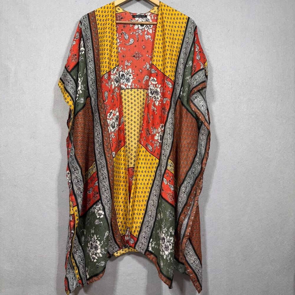 Anthropologie Do Everything Love Blocked Print Kimono One Size Floral Patchwork